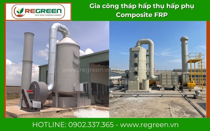 Gia công tháp hấp thụ hấp phụ Composite FRP chống ăn mòn hóa chất