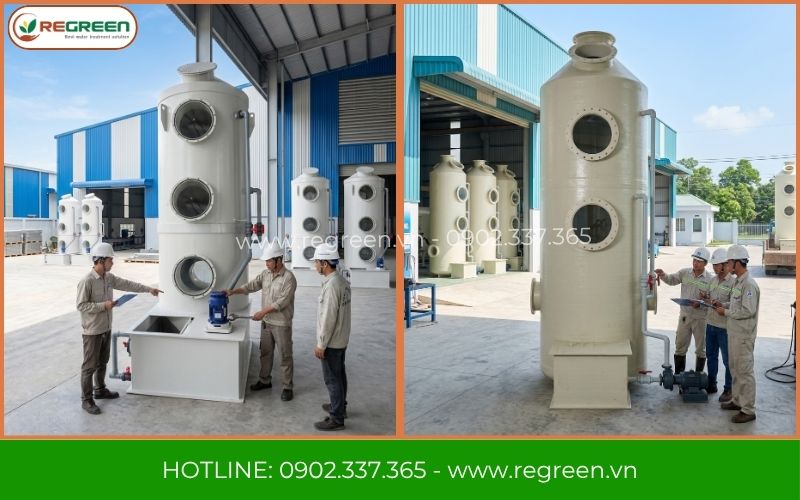 Xưởng sản xuất tháp hấp thụ xử lý khí thải Regreen