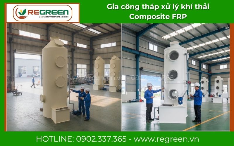 Gia công tháp xử lý khí thải Composite FRP xử lý hơi axit xi mạ