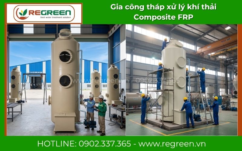 Mẫu tháp xử lý mùi sơn gia công tháp xử lý khí thải Composite FRP chuyên dụng