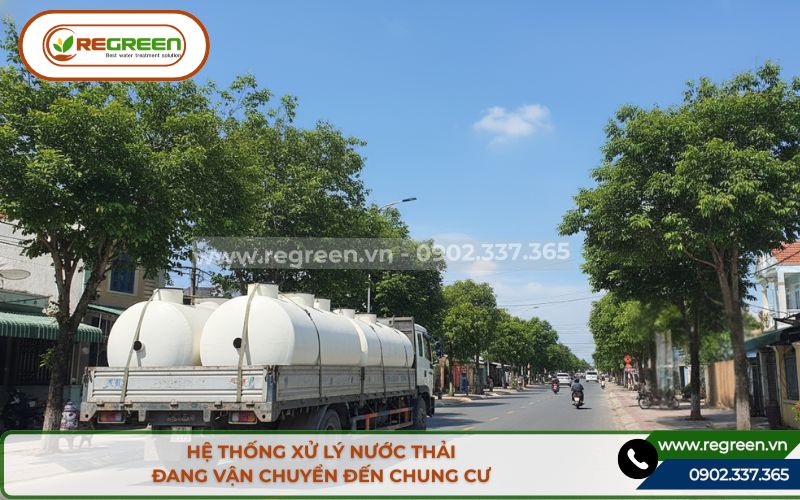Xe vận chuyển hệ thống xử lý nước thải chung cư đến công trình
