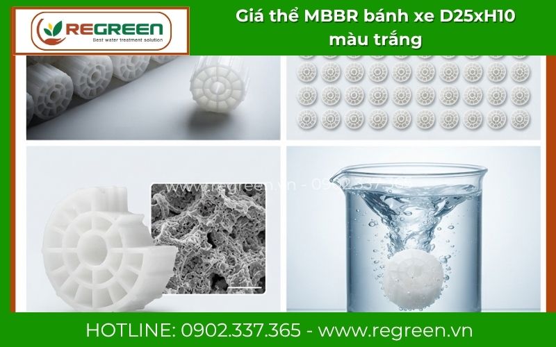 Cận cảnh giá thể MBBR bánh xe D25xH10 màu trắng