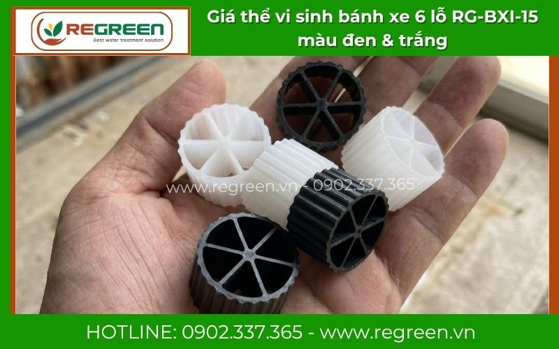 Giá thể vi sinh bánh xe 6 lỗ RG-BXI-15 màu trắng và đen Regreen sản xuất