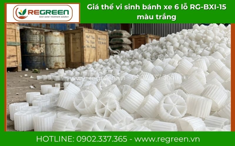 Giá thể vi sinh bánh xe 6 lỗ RG-BXI-15 màu trắng sẵn kho