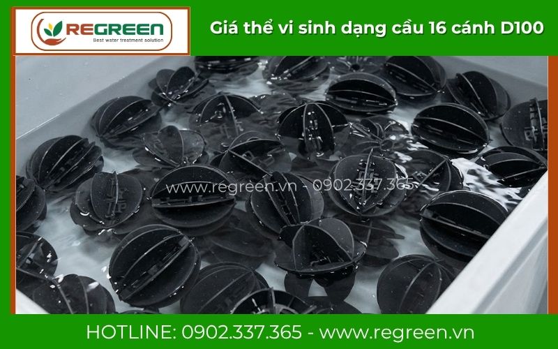 Mẫu giá thể vi sinh dạng cầu D100 16 cánh màu đen chịu hóa chất