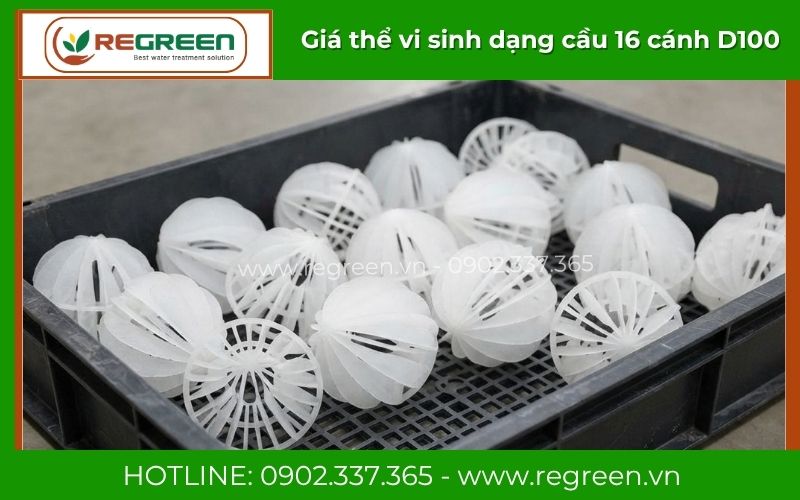 Giá thể vi sinh dạng cầu D100 16 cánh nhựa PP nguyên sinh cao cấp