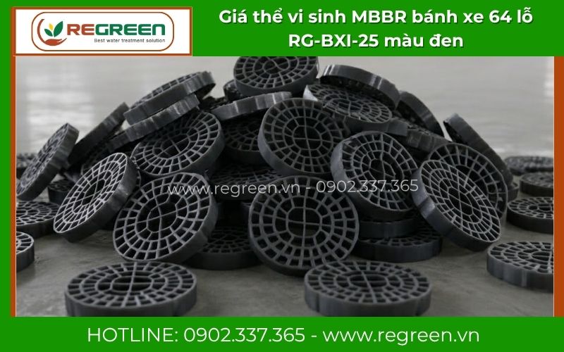 Giá thể vi sinh MBBR bánh xe 64 lỗ RG-BXI-25 màu đen chính hãng