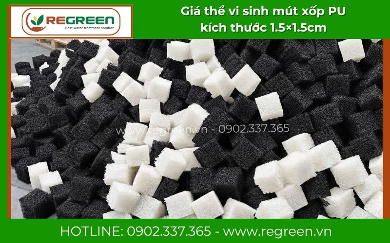 Giá thể vi sinh mút xốp PU kích thước 1.5x1.5cm