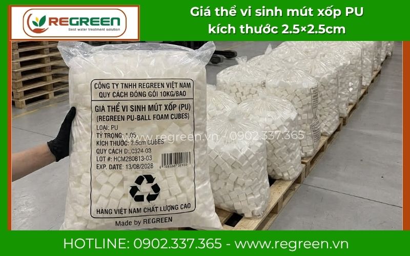 Giá thể vi sinh mút xốp PU kích thước 2.5x2.5cm
