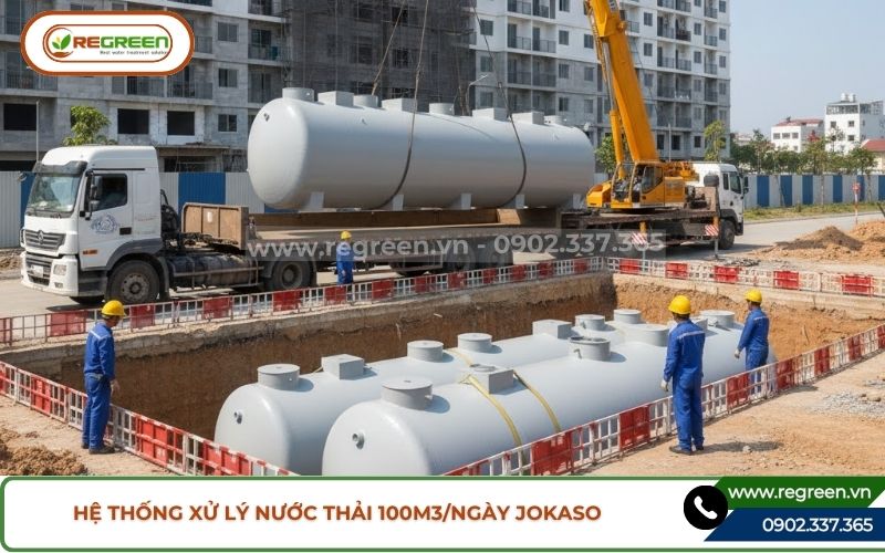 Cẩu module hệ thống xử lý nước thải 100m3 xuống hố