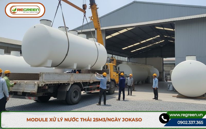 Vận chuyển module hệ thống xử lý nước thải 25m3/ngày Jokaso đến công trình