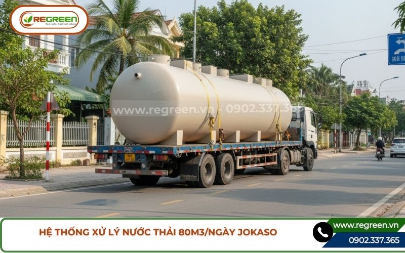 Xe tải chở hệ thống xử lý nước thải 80m3 đi giao.