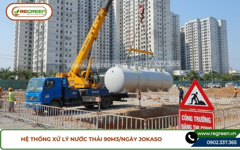 Cẩu lắp hệ thống xử lý nước thải 90m3 tại công trình