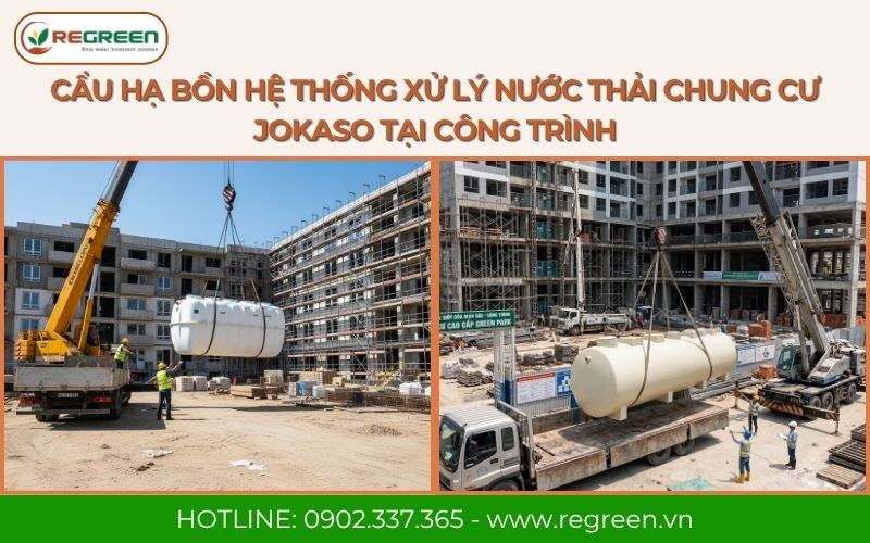 Cẩu hạ bồn hệ thống xử lý nước thải chung cư Jokaso