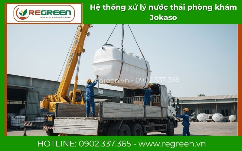 Cẩu bồn hệ thống xử lý nước thải phòng khám đi giao.