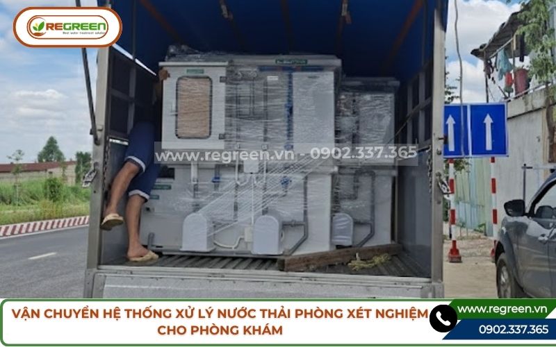 Vận chuyển hệ thống xử lý nước thải phòng xét nghiệm nha khoa.