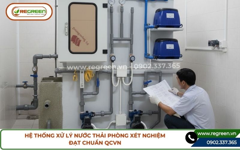 Hoàn thiện lắp đặt hệ thống xử lý nước thải phòng xét nghiệm