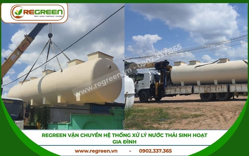 Vận chuyển hệ thống xử lý nước thải sinh hoạt gia đình cho khách hàng.
