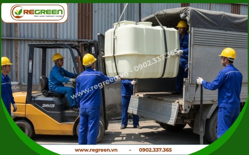 Kỹ sư vận chuyển hệ thống xử lý nước thải tại chỗ 5m3 Jokaso lên xe