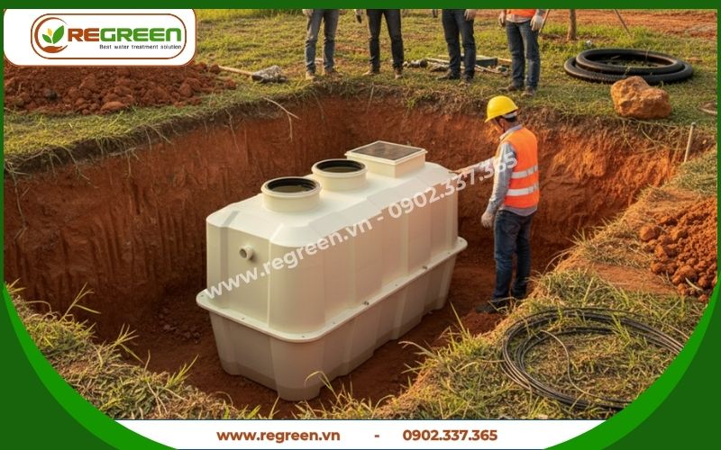 Hạ thổ hệ thống xử lý nước thải tại chỗ 6m3.