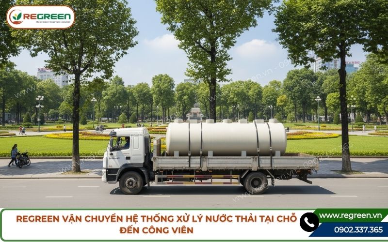 Regreen vận chuyển hệ thống xử lý nước thải tại chỗ đến công viên