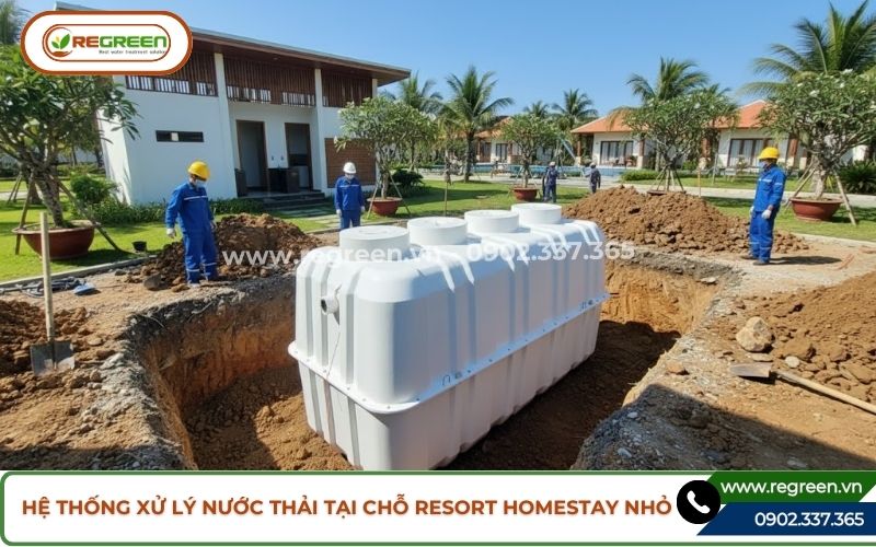 Hệ thống xử lý nước thải tại chỗ resort homestay nhỏ.