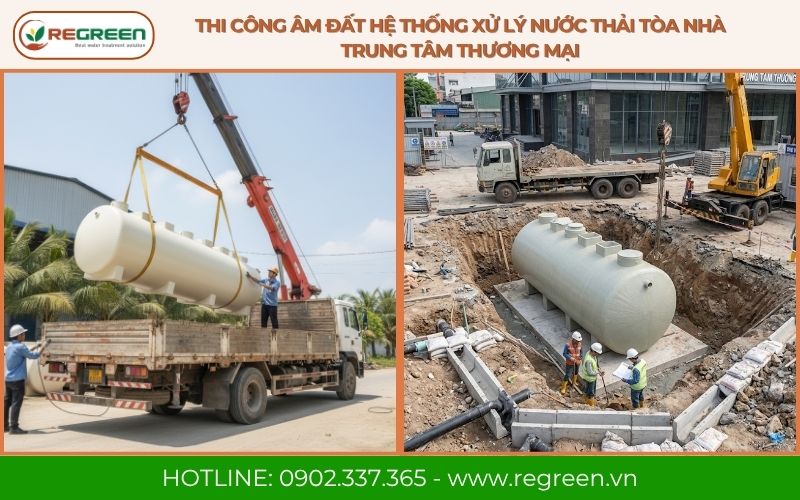 Thi công âm đất hệ thống xử lý nước thải tòa nhà