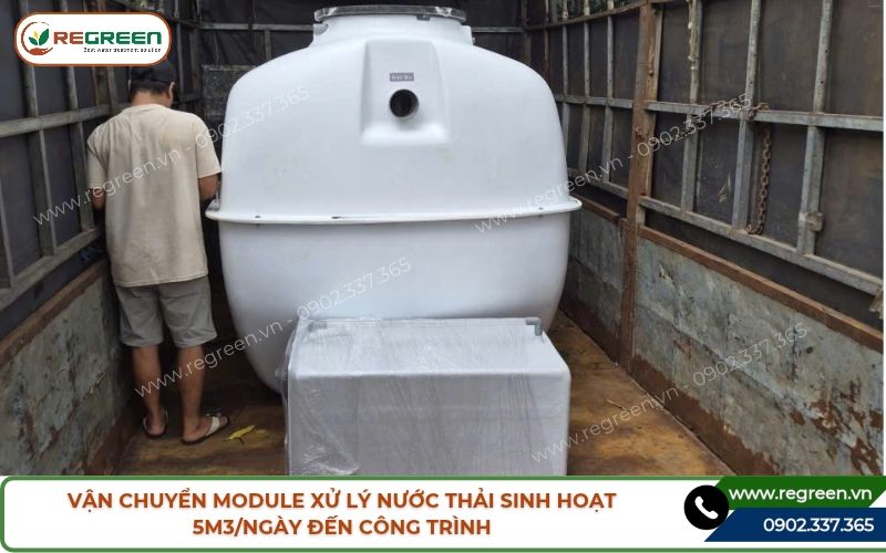 Vận chuyển module xử lý nước thải sinh hoạt 5m3 đến KCN Gò Dầu