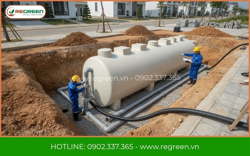 Kỹ sư Regreen thi công trạm xử lý nước thải khu dân cư