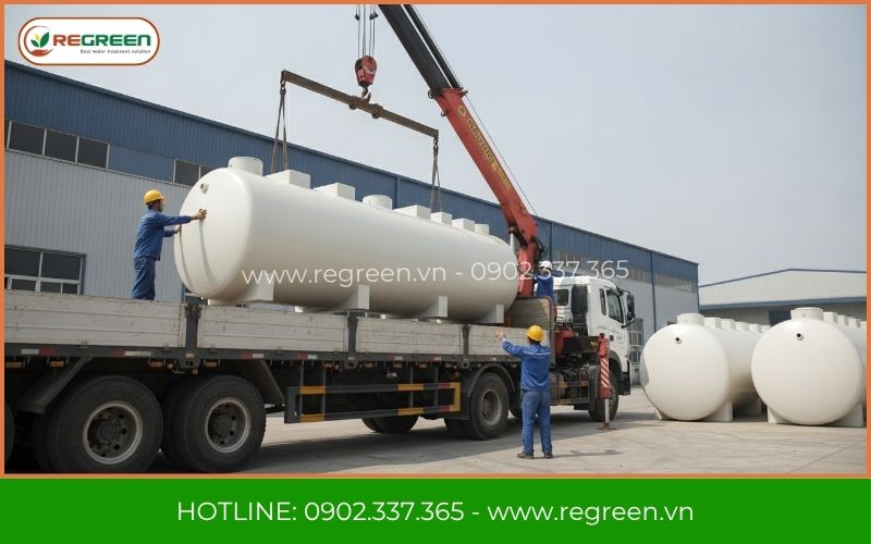 Xe cẩu hạ bồn trạm xử lý nước thải khu dân cư