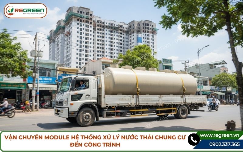 Vận chuyển module hệ thống xử lý nước thải chung cư đến công trình
