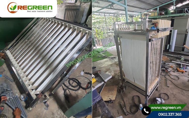Kỹ thuật viên Regreen lắp đặt màng lọc MBR.