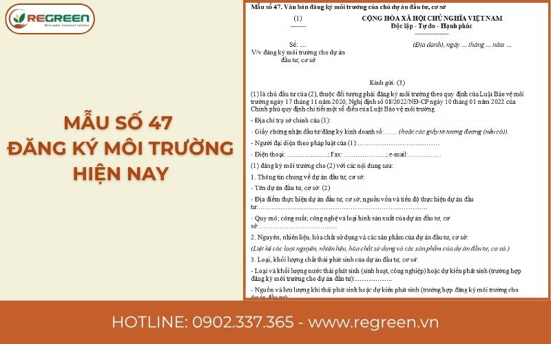 Mẫu đơn 47 xin cấp phép kế hoạch bảo vệ môi trường
