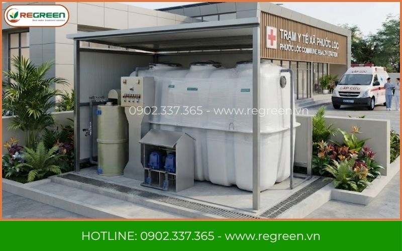 Máy xử lý nước thải y tế lắp đặt ngoài khuôn viên phòng khám