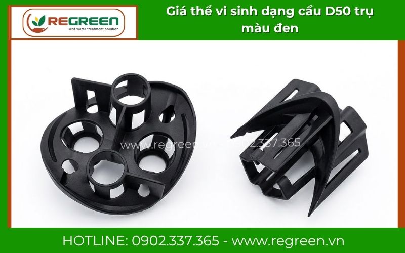 Giá thể vi sinh dạng cầu D50 trụ màu đen làm bằng nhựa PP nguyên sinh