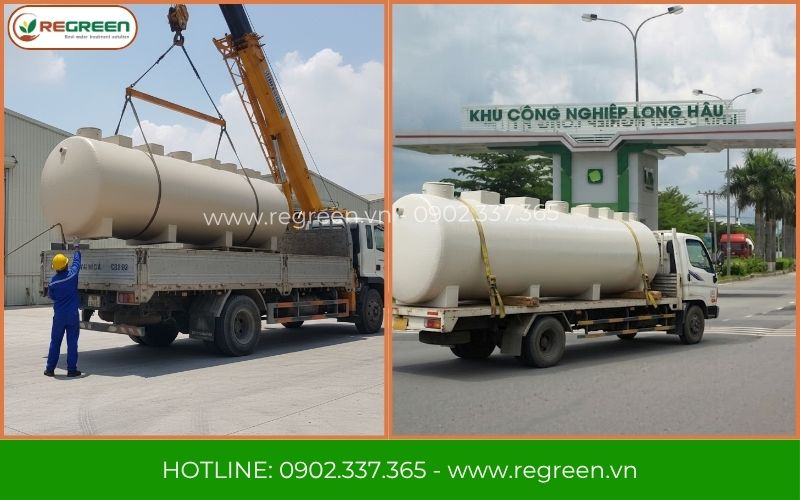 Cẩu vận chuyển module xử lý nước thải đến công trình