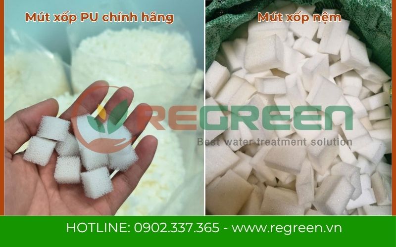 So sánh hình ảnh thực tế giá thể mút xốp PU và mút nệm vụn
