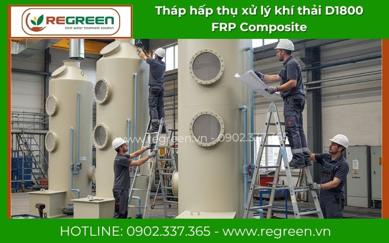 Lắp đặt tháp hấp thụ D1800 FRP composite