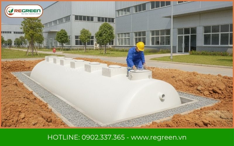 Công nhân đang thi công hệ thống xử lý nước thải Bình Dương