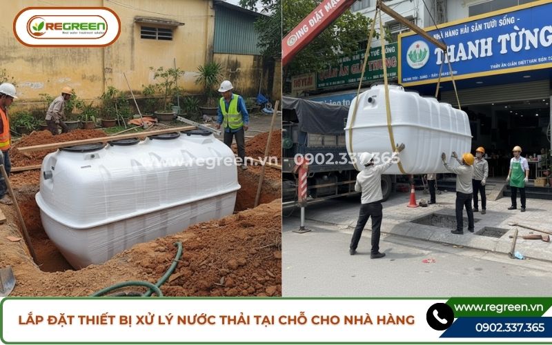 Lắp đặt thiết bị xử lý nước thải tại chỗ cho nhà hàng.