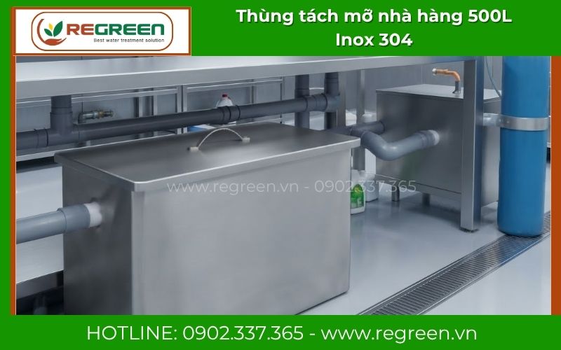 Lắp đặt nổi thùng tách mỡ nhà hàng 500L tại bếp quán ăn lớn