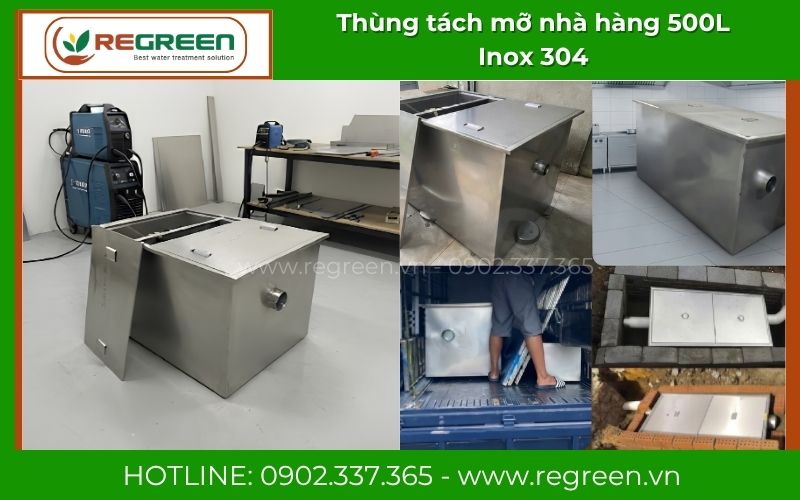 Thùng tách mỡ nhà hàng 500L Inox 304 chính hãng Regreen Việt Nam