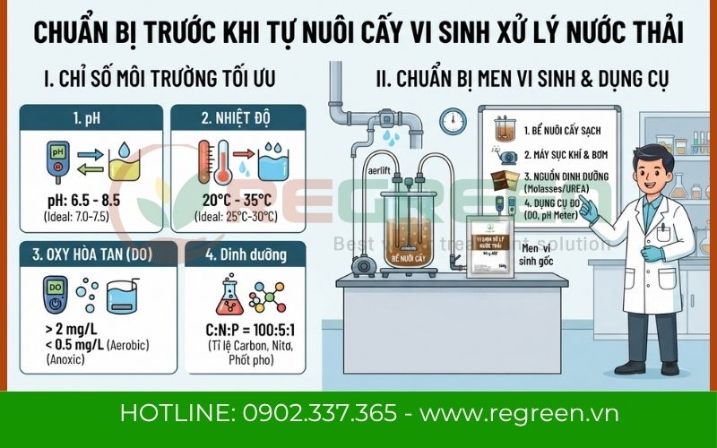 Chuẩn bị thông số & Dụng cụ đo kiểm nuôi cấy vi sinh xử lý nước thải