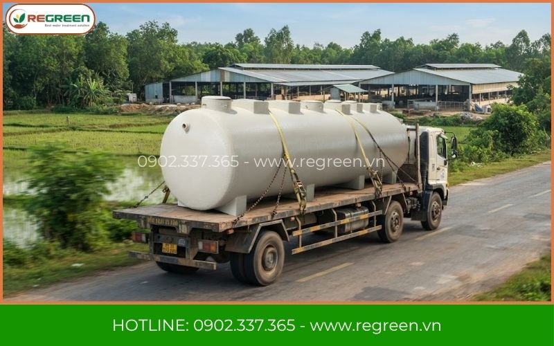 Vận chuyển bồn module xử lý nước thải chăn nuôi tới công trình
