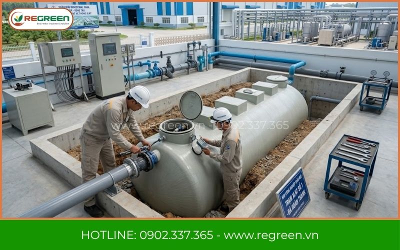 Lắp đặt đường ống công nghệ xử lý nước thải KCN Châu Đức.