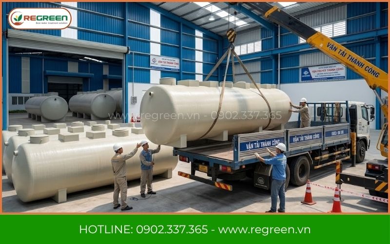 Cẩu bồn module đến công trình xử lý nước thải KCN Châu Đức.