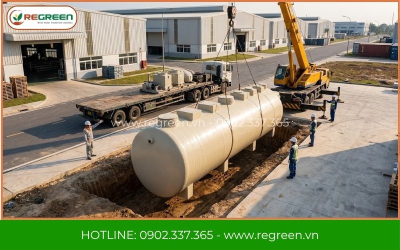 Cẩu lắp đặt bồn xử lý nước thải KCN VSIP