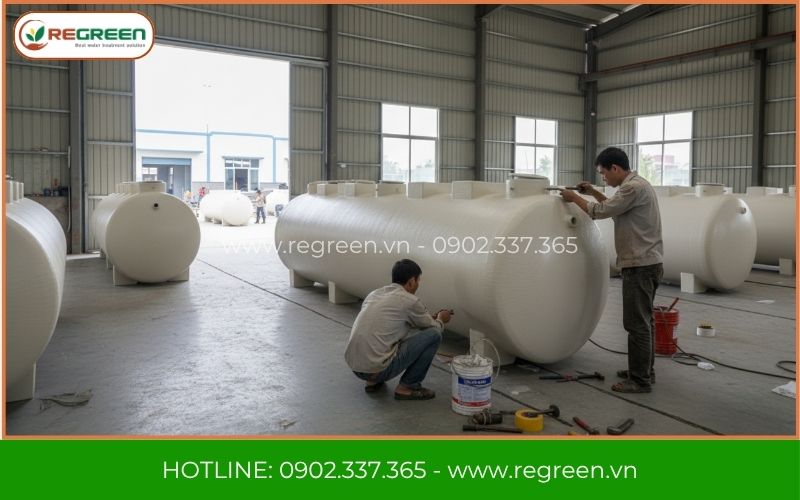 Gia công bồn composite xử lý nước thải KCN VSIP