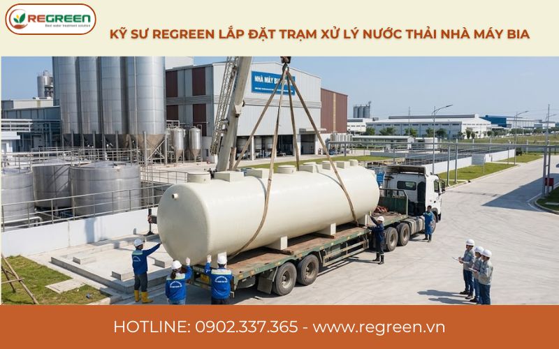 Kỹ sư Regreen thi công trạm xử lý nước thải nhà máy bia.