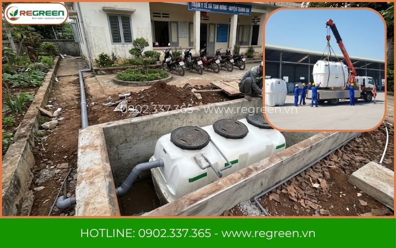Lắp đặt bồn xử lý nước thải composite cho trạm y tế